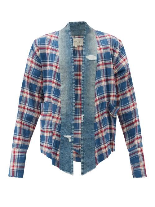 Matchesfashion.com Greg Lauren - Gl1 Check Cotton-twill And Denim Jacket - Mens - Blue