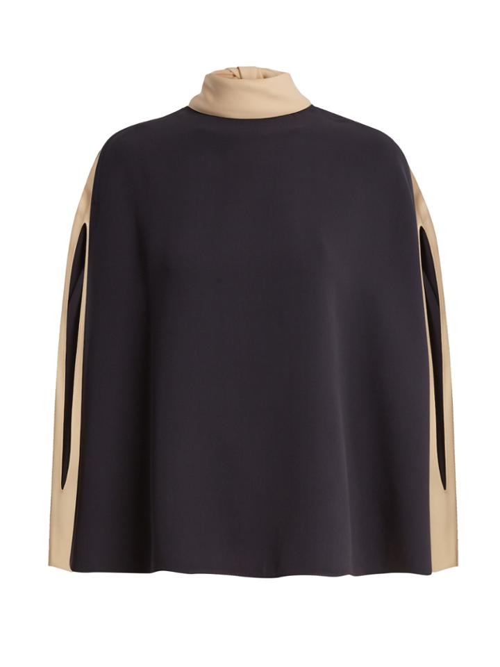 Valentino Cape-sleeve Tie-neck Silk-crepe Blouse