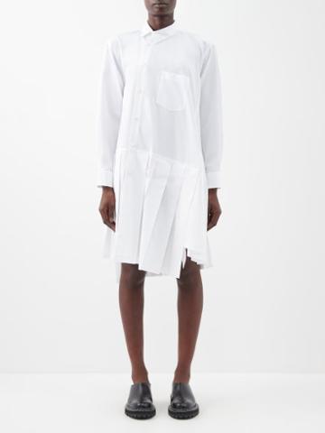 Comme Des Garons Comme Des Garons - Asymmetric-front Pleated Cotton Shirt Dress - Womens - White