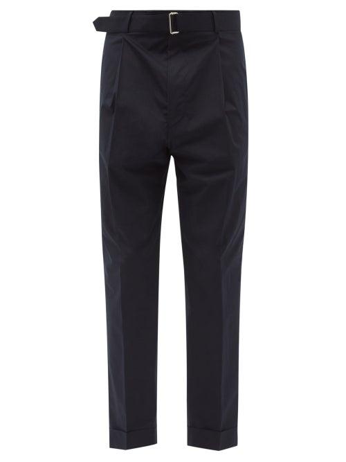 Matchesfashion.com Officine Gnrale - Hugo Pleated Organic-cotton Poplin Trousers - Mens - Navy