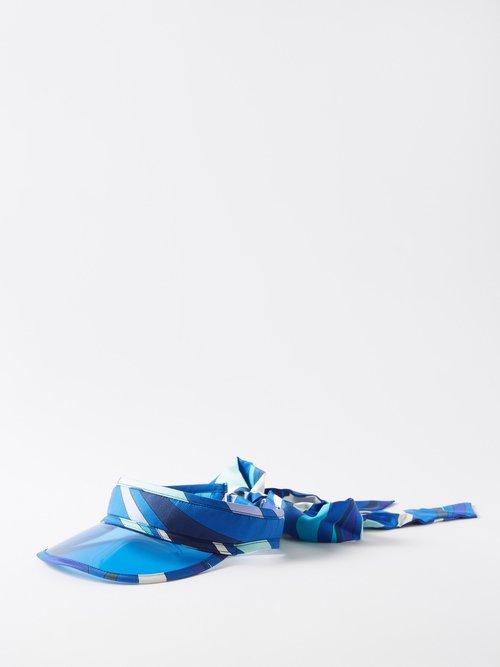 Pucci - Marmo-print Silk-twill Visor - Womens - Blue Multi