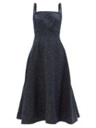 Ladies Rtw Emilia Wickstead - Freya Square-neck Speckled-denim Midi Dress - Womens - Dark Blue