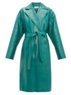 Matchesfashion.com Balenciaga - Exaggerated Shoulder Leather Wrap Coat - Womens - Green Multi