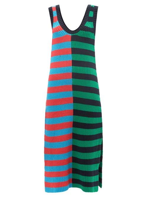 Ladies Rtw Staud - Seashore Striped Knitted Cotton Dress - Womens - Green Multi