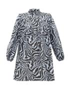 Matchesfashion.com Ganni - Zebra-print Pintucked Cotton Smock Dress - Womens - Blue Multi
