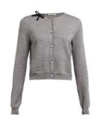 Matchesfashion.com Miu Miu - Bow And Crystal Embellished Wool Cardigan - Womens - Dark Grey