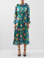 Horror Vacui - Cleo Scalloped-collar Sun-print Silk Dress - Womens - Multi