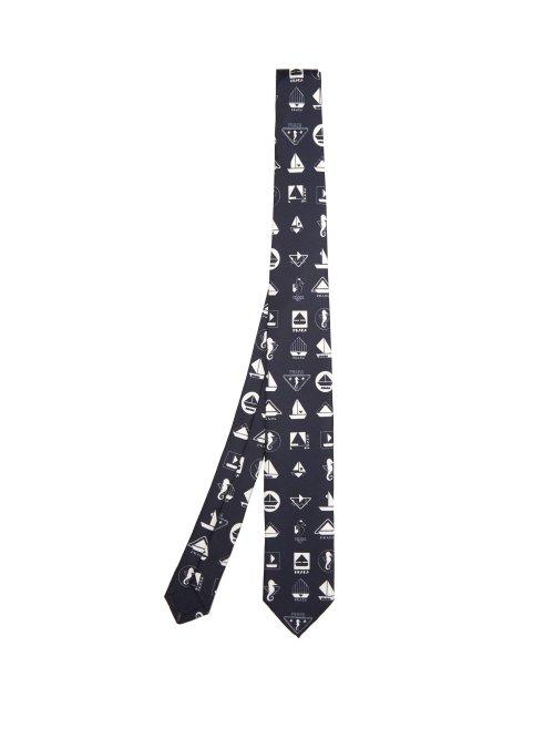 Matchesfashion.com Prada - Yacht Print Silk Twill Tie - Mens - Dark Blue