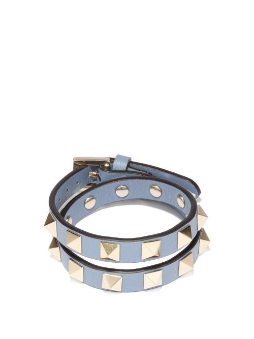 Ladies Jewellery Valentino Garavani - Rockstud Double-wrap Leather Bracelet - Womens - Blue