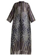 Matchesfashion.com Biyan - Hyrakel Silk Organza Trapeze Coat - Womens - Navy Print