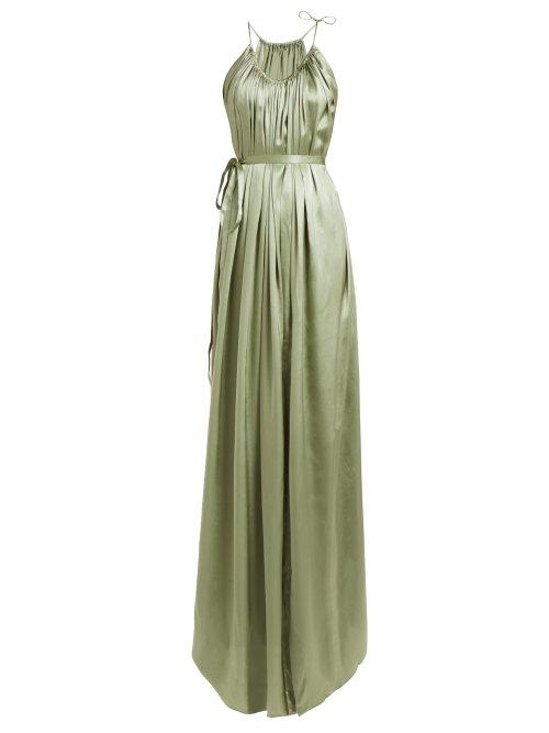 Matchesfashion.com Carl Kapp - Maldives Gathered Neck Silk Satin Gown - Womens - Light Green