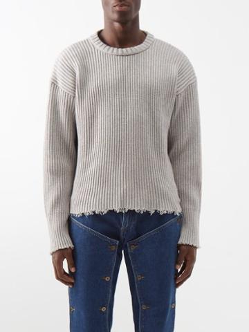Mm6 Maison Margiela - Frayed-edge Ribbed Cotton-blend Sweater - Mens - Grey