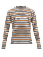 Matchesfashion.com Marni - Striped Rib-knitted Cotton-blend Sweater - Mens - Blue Multi