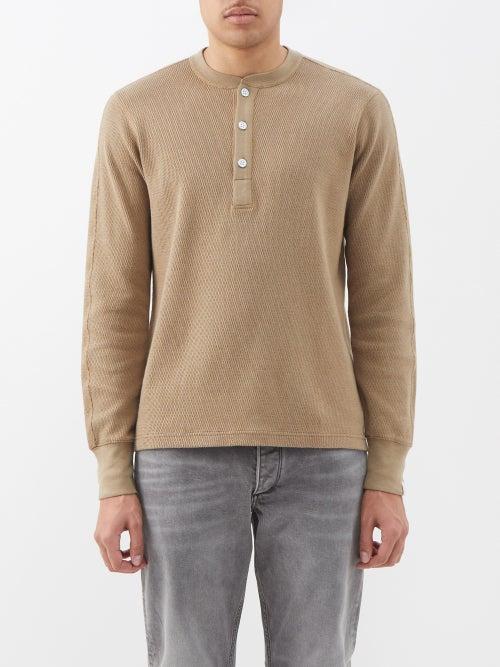 Rag & Bone - Collin Cotton-jersey Henley Top - Mens - Beige