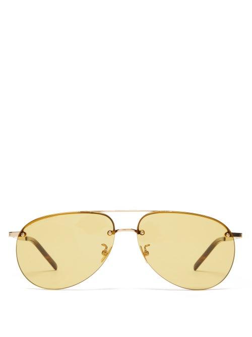 Matchesfashion.com Saint Laurent - Rimless Aviator Metal Sunglasses - Womens - Gold