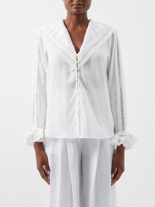 Ale Mais - Francesca Lace-trim Linen-voile Top - Womens - Ivory