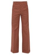 Matchesfashion.com Gucci - Gg Logo Jacquard Cotton Twill Wide Leg Trousers - Mens - Red