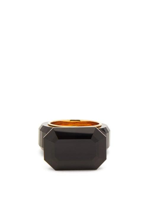 Matchesfashion.com Bottega Veneta - Faceted Onyx Gold Plated Ring - Womens - Black