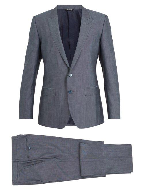 Matchesfashion.com Dolce & Gabbana - Martini Silk And Wool Blend Suit - Mens - Blue