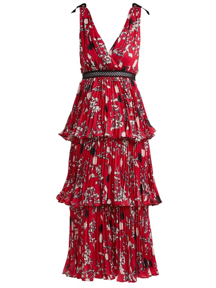 Self-portrait Pleated Floral-print Midi Dress