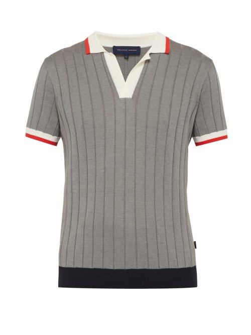 Matchesfashion.com Orlebar Brown - Rushton Wide Ribbed Contrast Trim Polo Shirt - Mens - Light Grey