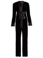 Matchesfashion.com Diane Von Furstenberg - Sash Satin Trimmed Velvet Jumpsuit - Womens - Black