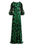 Andrew Gn Peacock Feather-print Silk Gown
