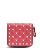 Matchesfashion.com Valentino - Free Rockstud Zip Around Quilted Leather Wallet - Womens - Pink White