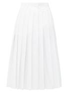 Matchesfashion.com Prada - Pleated High Rise Cotton Poplin Midi Skirt - Womens - White