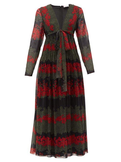 Matchesfashion.com Redvalentino - Floral Print Chiffon Midi Dress - Womens - Black Multi