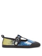 Matchesfashion.com Loewe - Sequinned T-bar Flats - Mens - Blue Multi