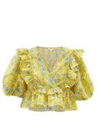 Matchesfashion.com Rhode - Elodie Floral-print Ruffled Cotton Cropped Top - Womens - Yellow Print