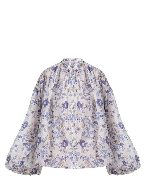 Matchesfashion.com Thierry Colson - Slava Floral Print Cotton Blouse - Womens - Blue White