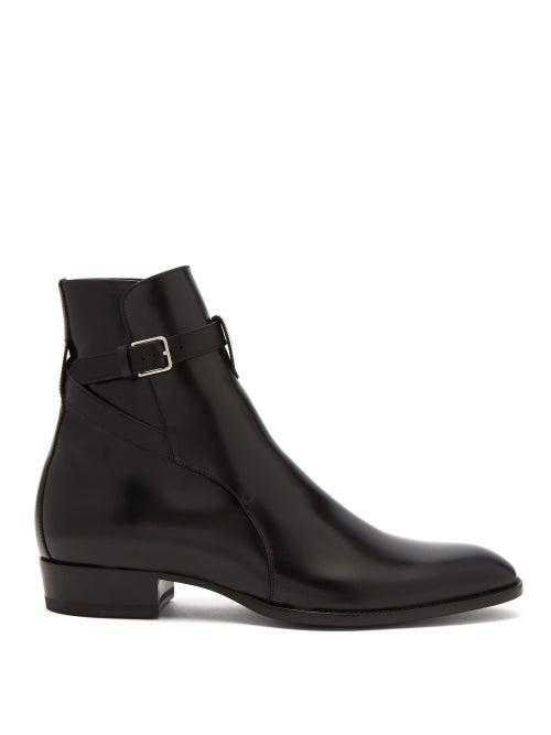 Matchesfashion.com Saint Laurent - Wyatt Leather Buckled Boots - Mens - Black