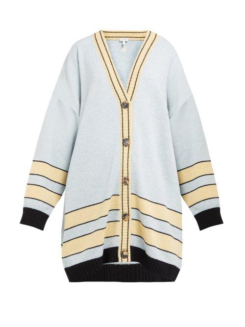 Matchesfashion.com Loewe - Oversized Stripe Jacquard Wool Cardigan - Womens - Blue Multi