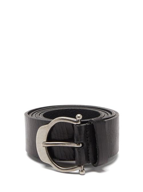 Mens Accessories Saint Laurent - Horseshoe-buckle Cracked-leather Belt - Mens - Black