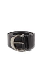 Mens Accessories Saint Laurent - Horseshoe-buckle Cracked-leather Belt - Mens - Black