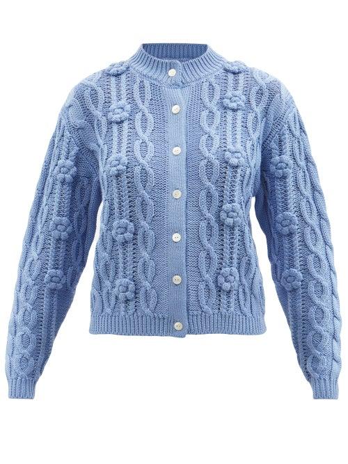 Shrimps - Minnie Crochet-flower Wool-blend Cardigan - Womens - Blue