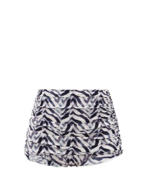 Matchesfashion.com Norma Kamali - Bill Zebra-print High-rise Bikini Briefs - Womens - Blue Print