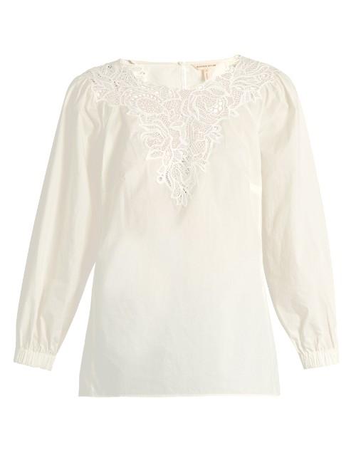 Rebecca Taylor Macram-lace Panelled Cotton Top