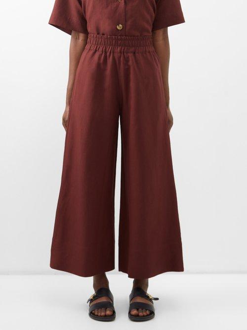 Haight - Livia Poplin Wide-leg Trousers - Womens - Brown