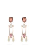 Matchesfashion.com Erdem - Crystal And Faux Pearl Embellished Drop Earrings - Womens - Burgundy