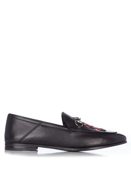 Gucci Brixton Snake-appliqu Leather Loafers
