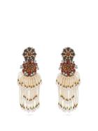 Matchesfashion.com Etro - Crystal And Bead Tassel Clip Earrings - Womens - Pearl