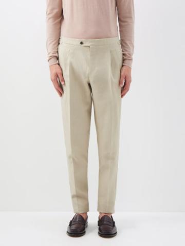 Thom Sweeney - Pleated Linen Trousers - Mens - Beige