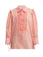Matchesfashion.com Horror Vacui - Electra Smocked Cotton Blouse - Womens - Red Multi