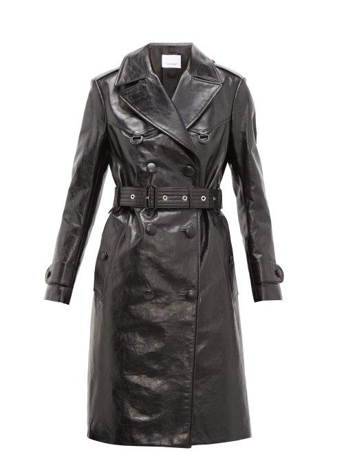Matchesfashion.com Burberry - Tintagel Double Breasted Leather Trench Coat - Womens - Black