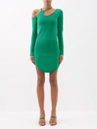 Jw Anderson - Cutout Asymmetric Lurex Dress - Womens - Dark Green