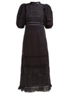 Matchesfashion.com Sea - Poppy Pintucked Linen Blend Midi Dress - Womens - Black