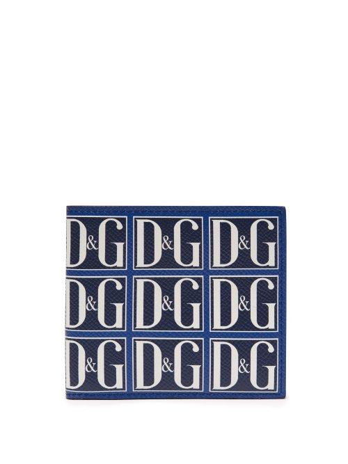 Matchesfashion.com Dolce & Gabbana - Logo Print Leather Bi Fold Wallet - Mens - Navy